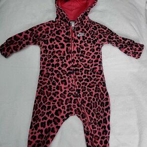Nike Baby Boy/Girl Red Leopard Print Fleece Hooded Onesie - 0-3 Months